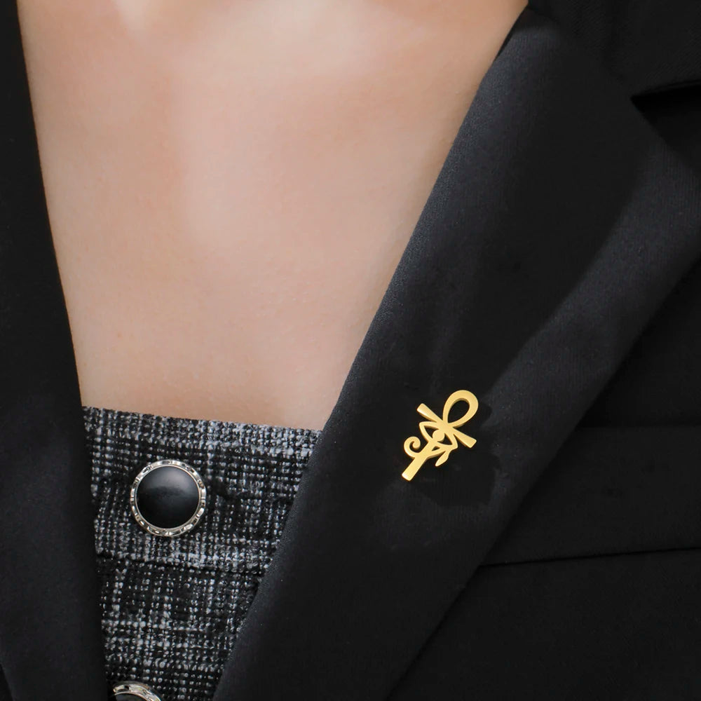 Dawapara Ankh Cross Brooch Ancient Egyptian Eye of Horus Lapel Pins Protection Amulet Stainless Steel Jewelry
