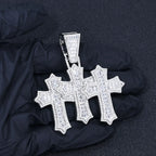 Two-Tone Cross Pendant Baguette Iced Out