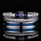3pcs Set Men Bracelet Stainless Steel Rope Bangles Men Skull Bracelets with Tigereye Natural Stone Gift Accessories