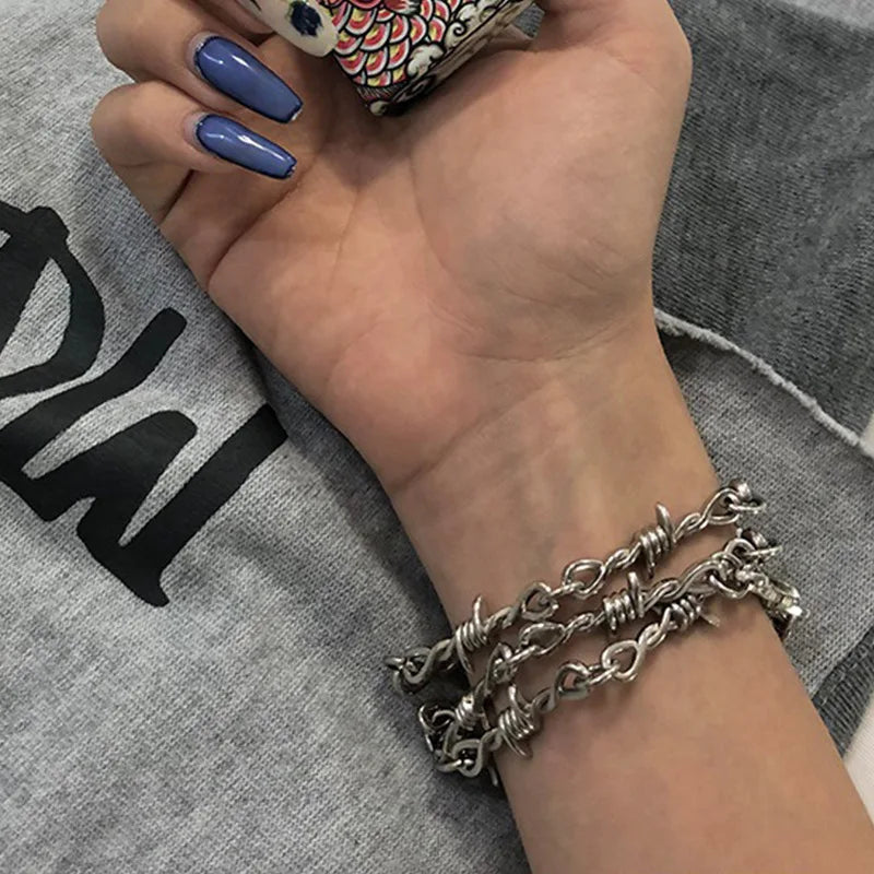 Gothic Barbed Wire Adjustable Cuban Link Bracelet