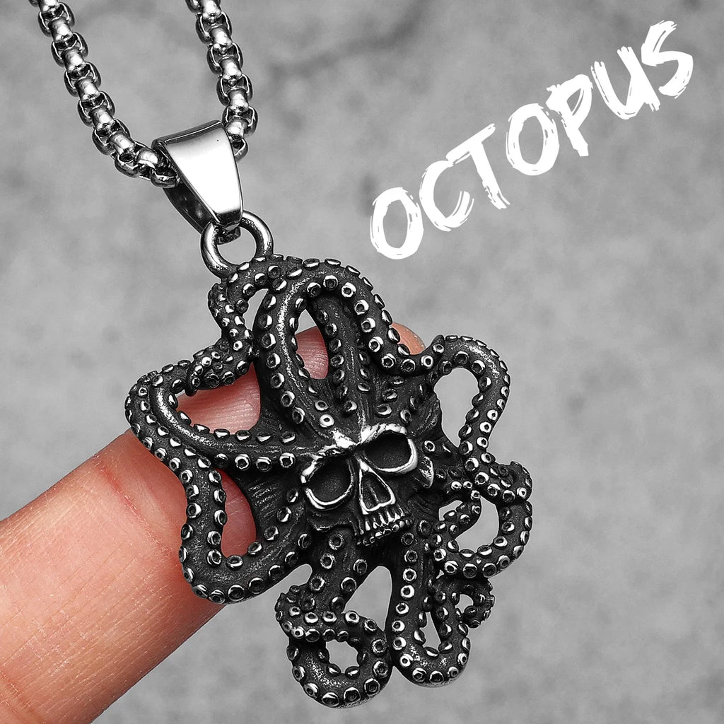 Skull Octopus Tentacles Men Necklace With Pendant Stainless Steel Jewelry for Male Women Punk Hip Hop Accessories Gift Wholesale