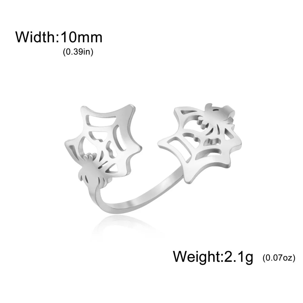 Skyrim Punk Spider Web Ring for Women Men Stainless Steel Creative Open Adjustable Rings Halloween Jewelry Gift