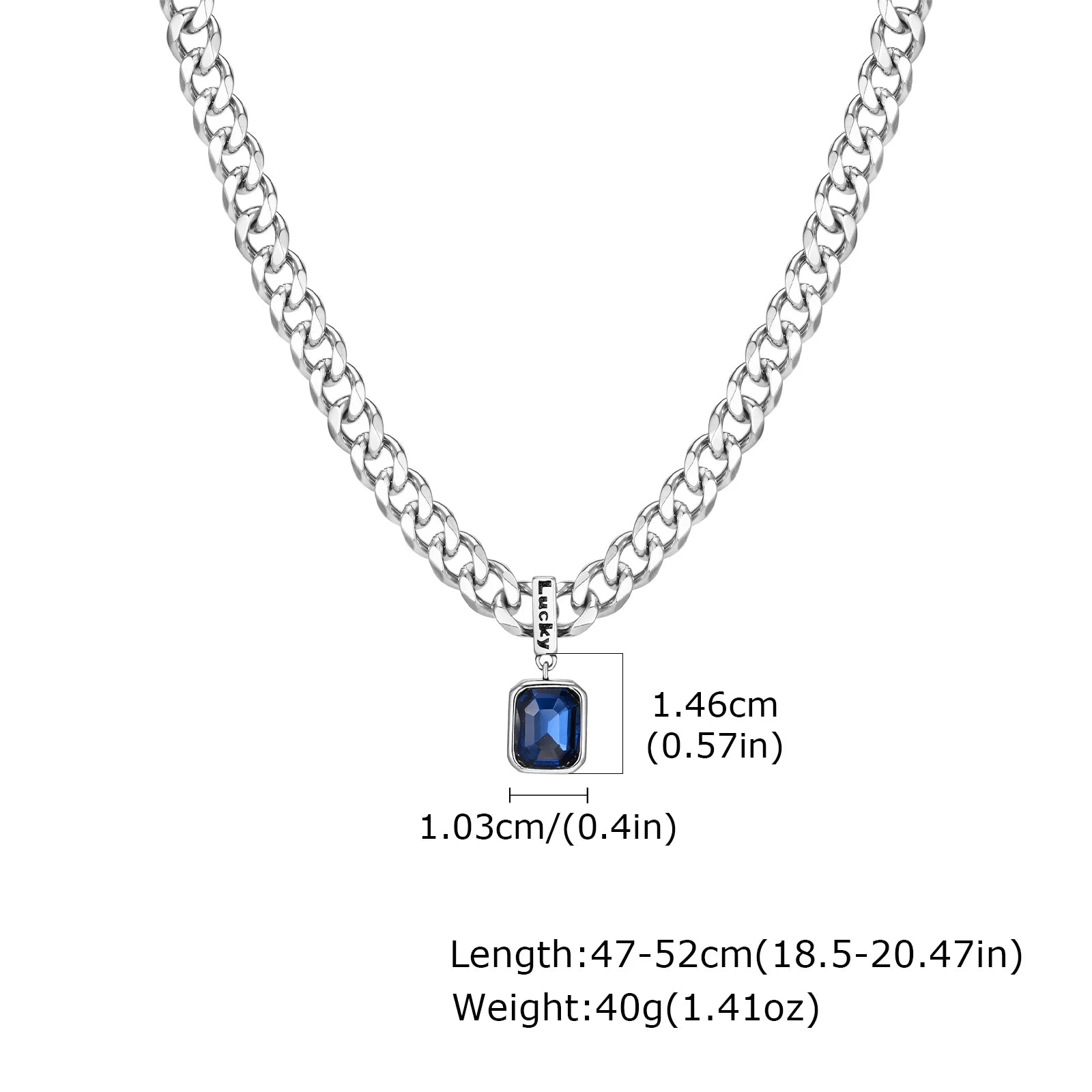 Cuban Stone Square Pendant Necklace — Stainless Steel