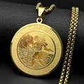 Catholic Saint Christopher Protect Us Round Pendant Necklace for Women Men Stainless Steel Gold Color Amulet Chain