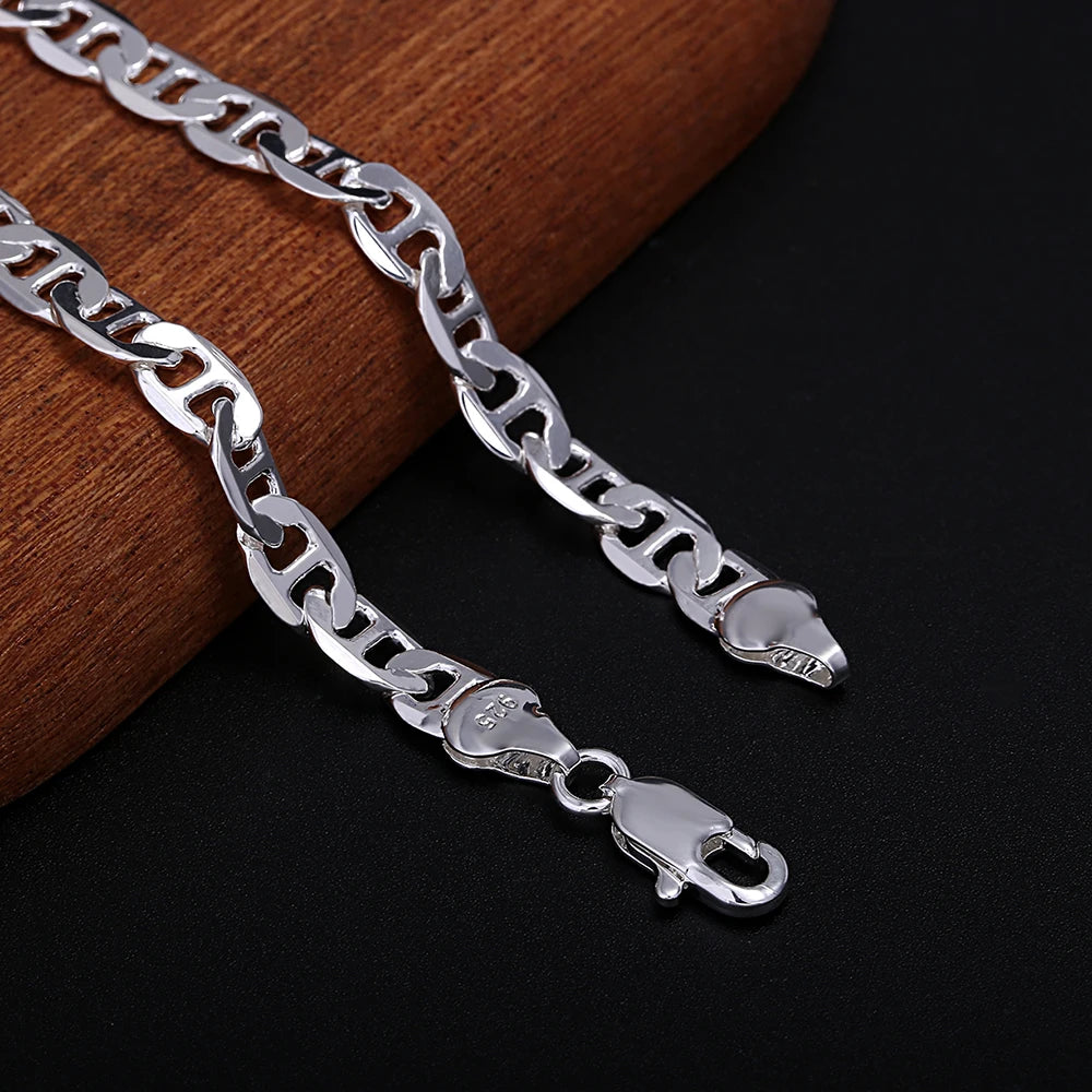 Silver-Tone 6MM Mariner Chain Necklace Bracelet Set