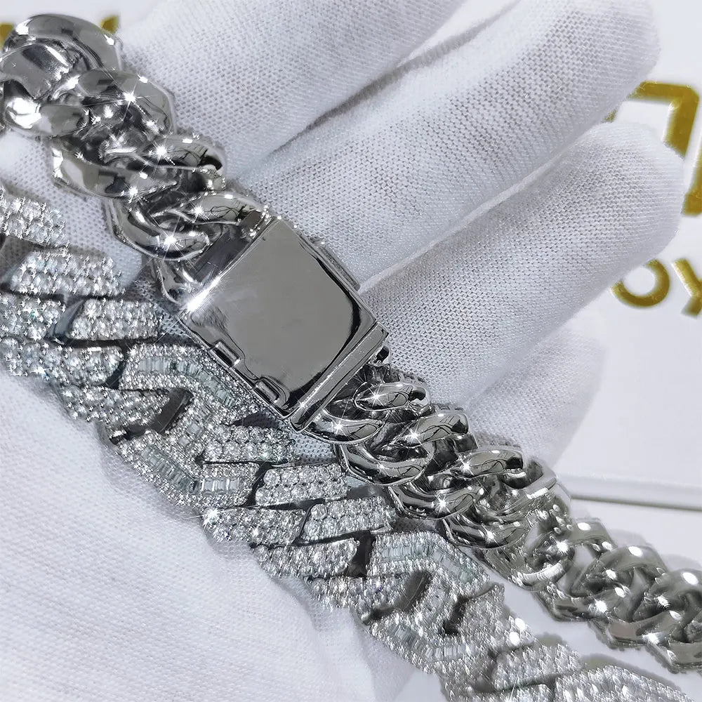 Hip Hop Necklace Men Rectangle 5A CZ Stone Bling Iced Out Prong Cuban Link Chain Necklace for Women Men gift