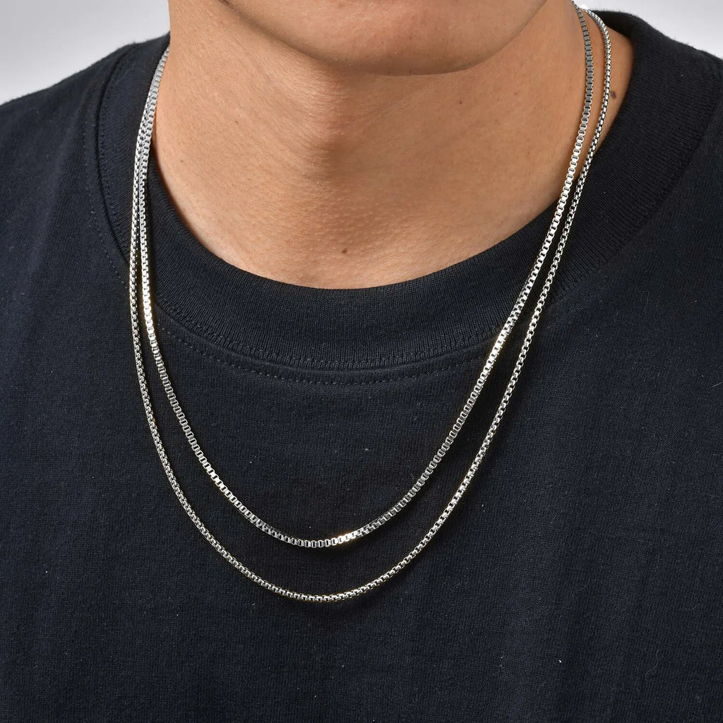 Two-Tone Box Chain Necklace Set — Stainless Steel