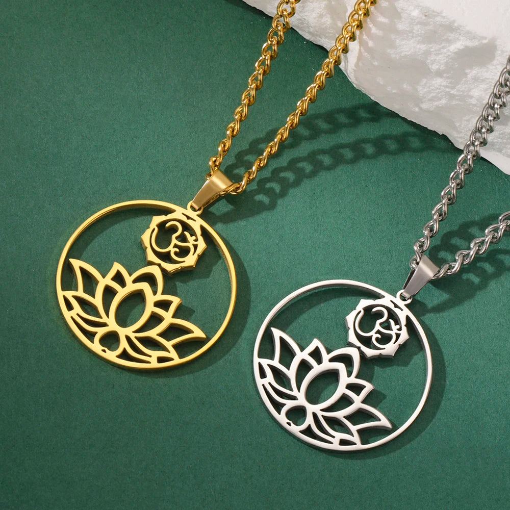 Dawapara India Tamil Om Symbol with Trident Pendant Stainless Steel Necklace Om Shiva Symbol Yoga Vintage Talisman
