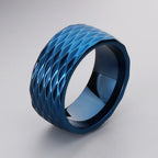 Waterproof Vacuum Plated Blue Gold Color 316l Stainless Steel Rings for Man 10mm Width Rhombus Design Mens Ring Fashion