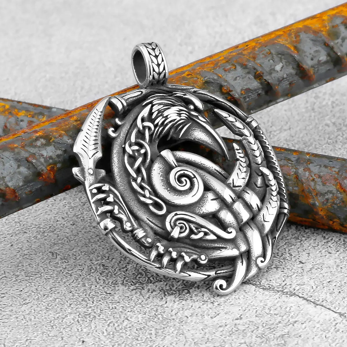 High Quality Vintage Viking Crow Arrow Necklace Men's Nordic Stainless Steel Fashion Amulet Rune Pendant Scandinavian Jewelry