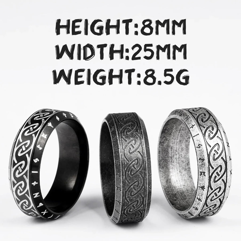 Celtic Knot Viking Rune Ring Men Stainless Steel Ring Norse Elder Futhark Talisman Wide Band Vintage Biker Jewelry Gift For Him
