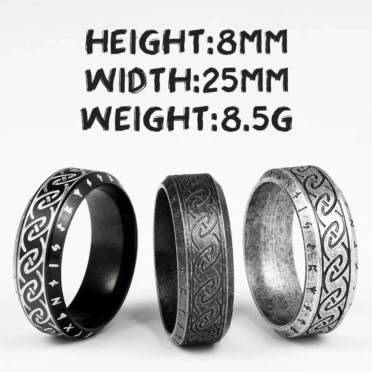 Celtic Knot Viking Rune Ring Men Stainless Steel Ring Norse Elder Futhark Talisman Wide Band Vintage Biker Jewelry Gift For Him