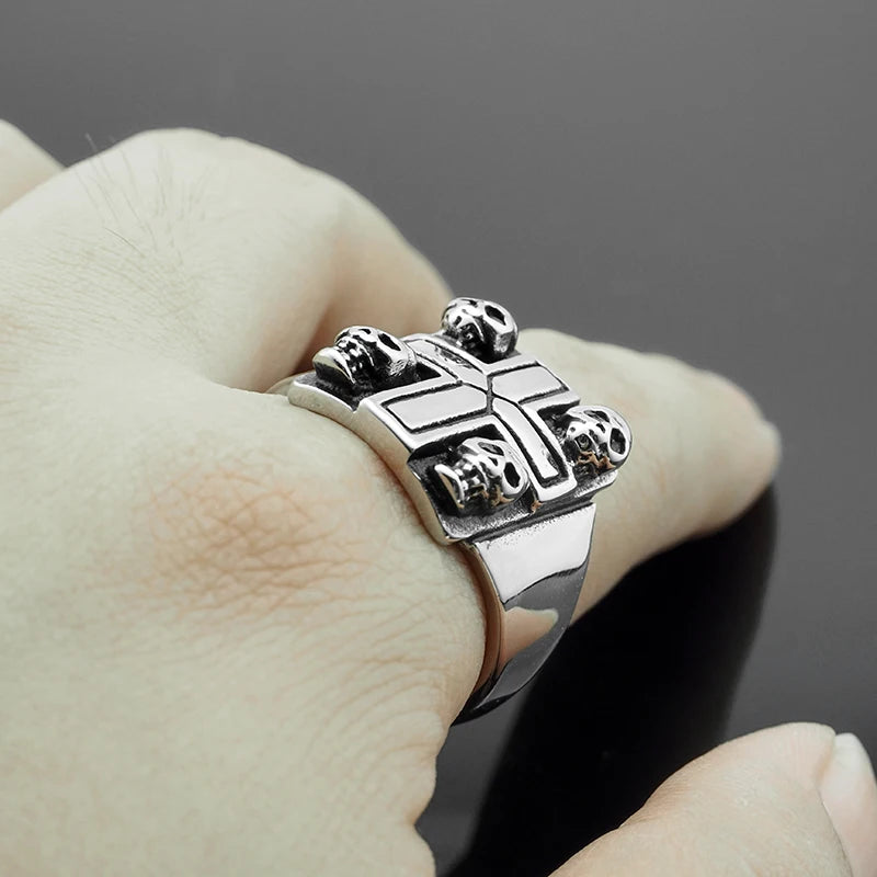 Iron Cross Skull Ring — Stainless Steel