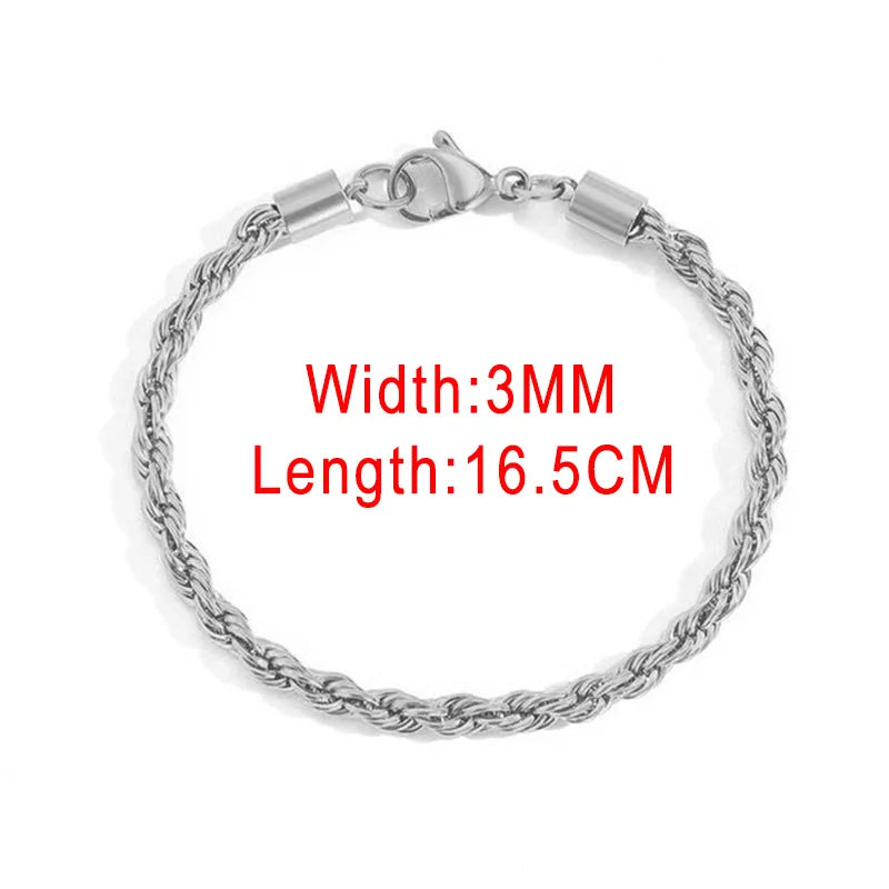 Rope Chain Bracelet 3-4mm — Stainless Steel