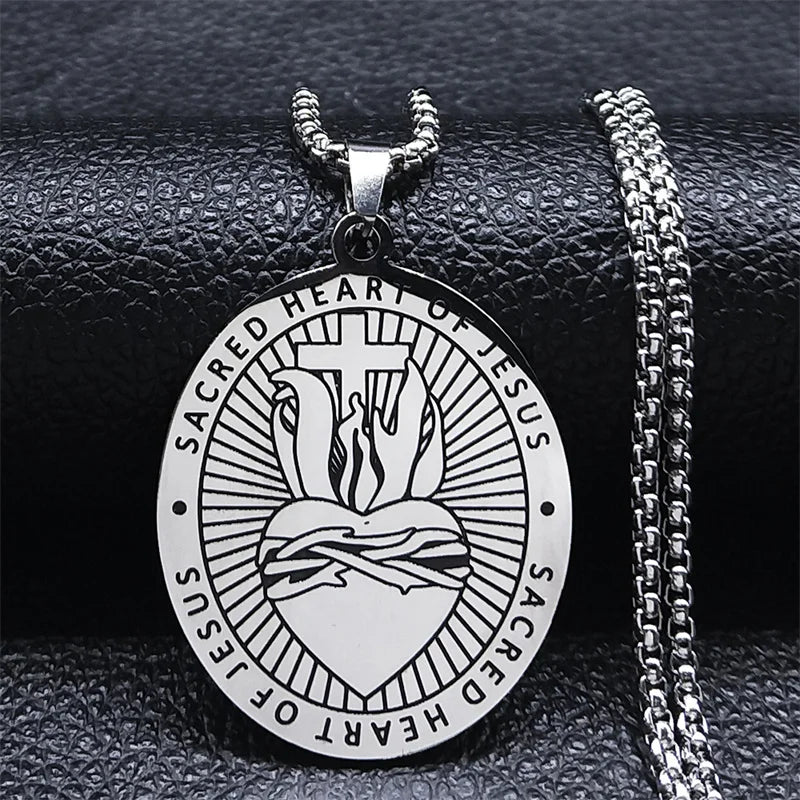 Christian Christ Eucharist Halo Grape Juice Cross Necklace Stainless Steel Men Women Catholic Holy Spirit Church Chain