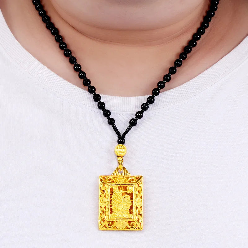 Large Sailing Ship Plaque Pendant for Men — Gold-Tone