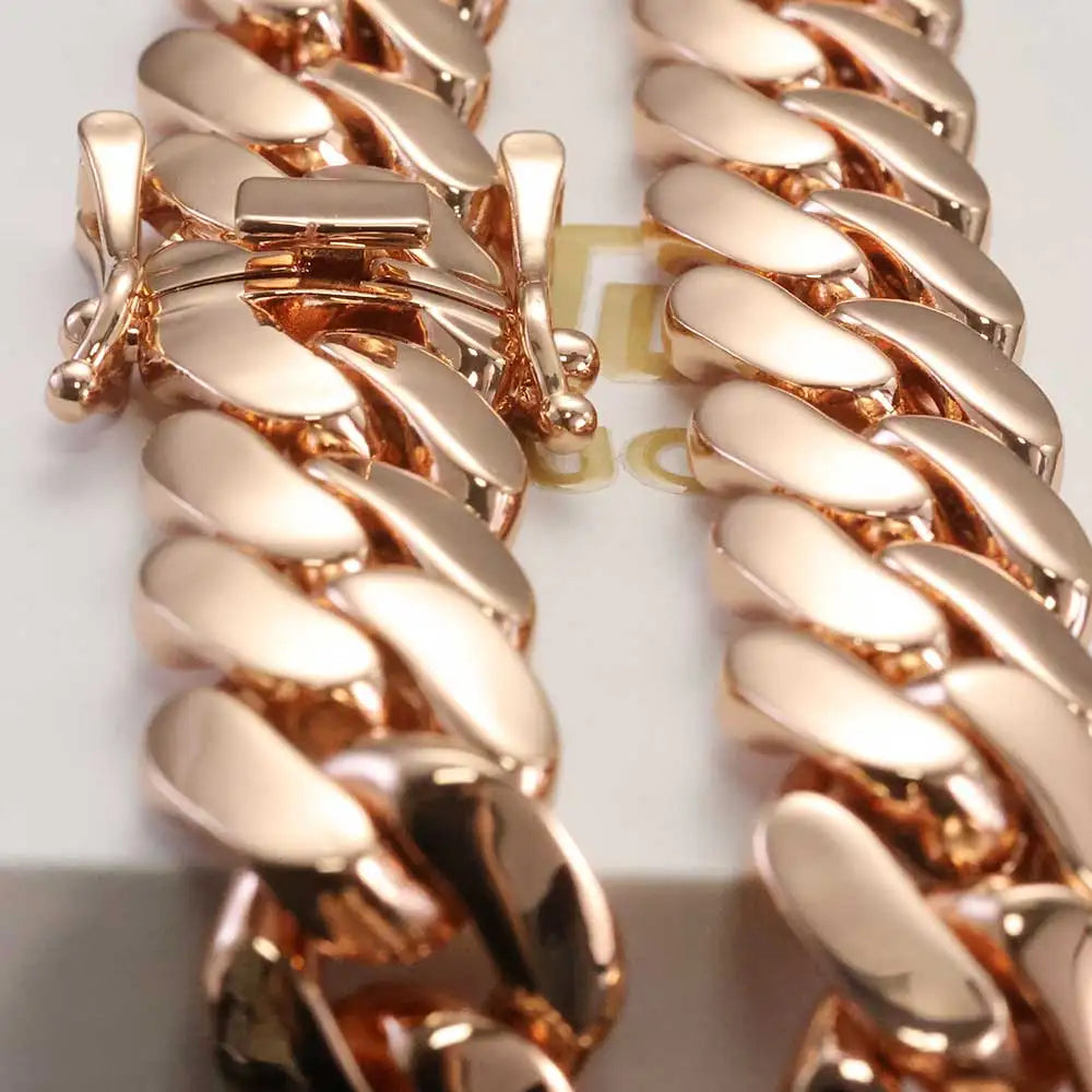 Rose Gold Cuban Chain Necklace Smooth 22MM