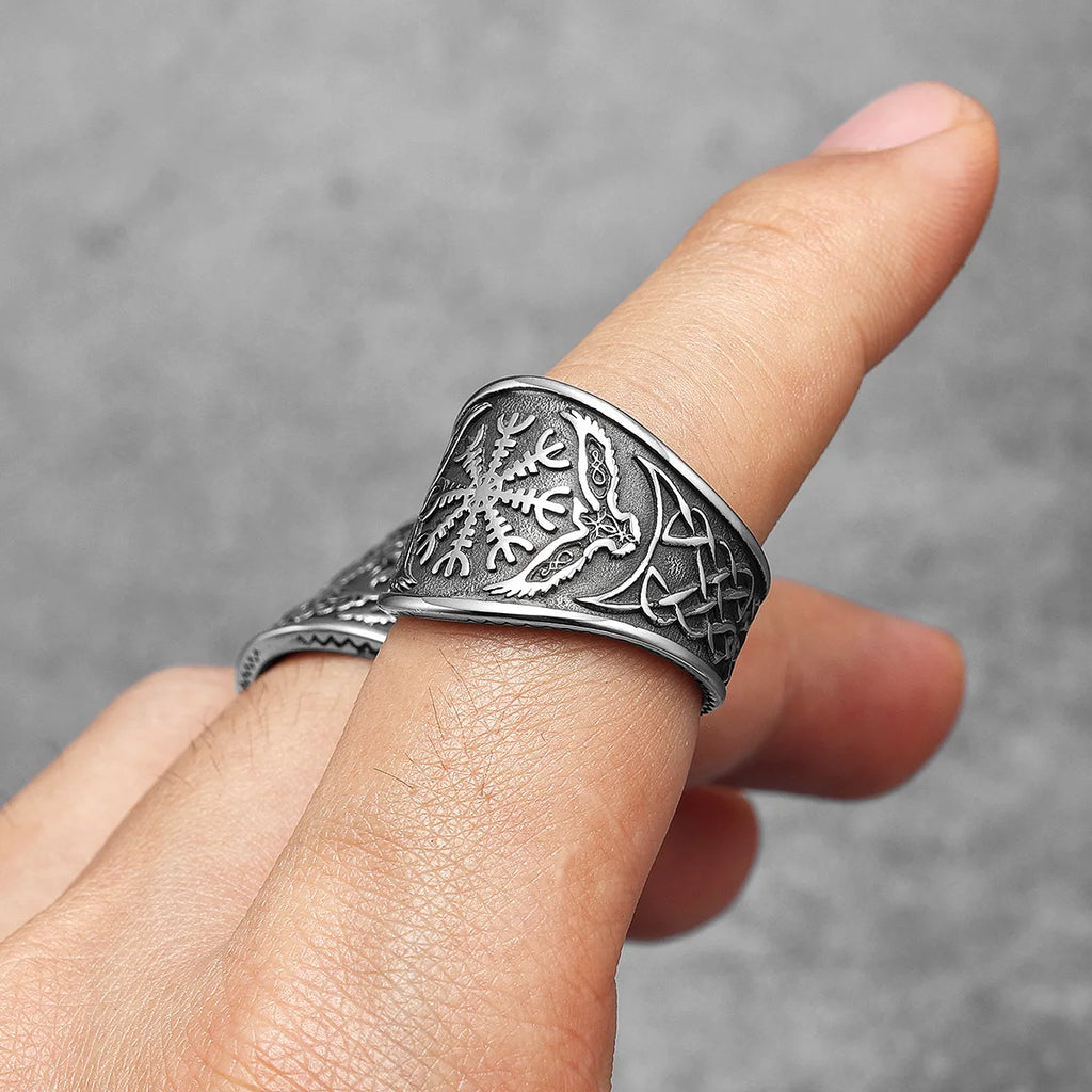 Viking Tree of Life Vegvisir Ring — Stainless Steel