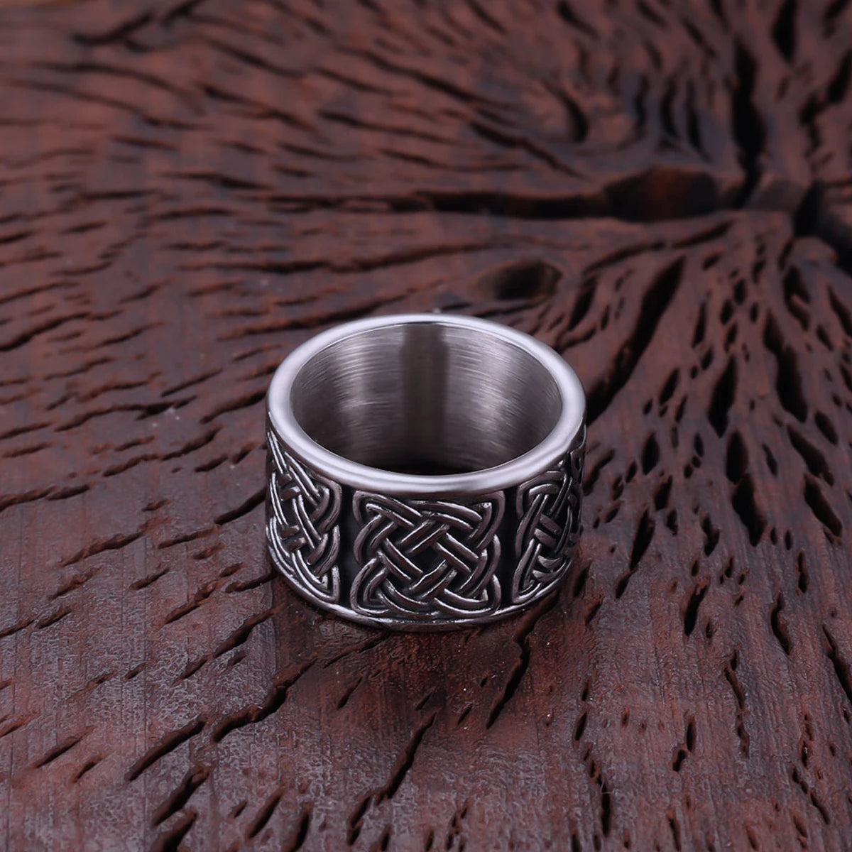 Vikings Stainless Steel Simple Double Wolf Head Ring Scandinavian Celts Knot Symbol Amulet Ring Handmade Punk Hip Hop Jewelry