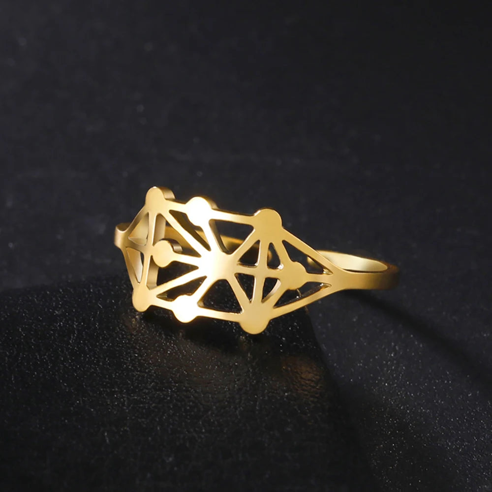 My Shape Sephirot Kabbalah Tree of Life Rings Women Stainless Steel Adjustable Size Geometric Finger Ring Amulet
