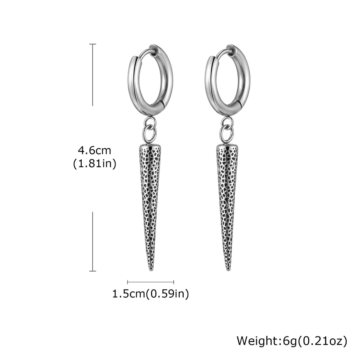 Gothic Cone Long Drop Earrings for Men — Stainless Steel