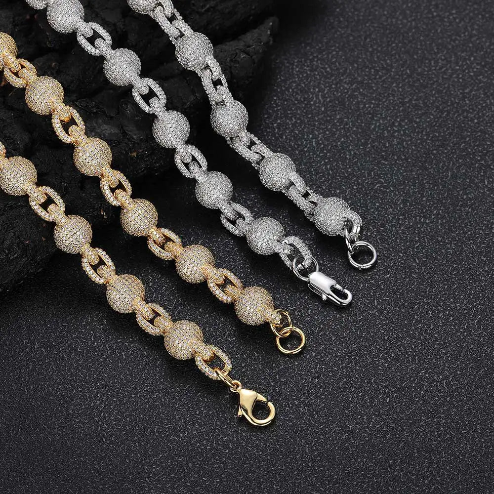 Iced Out Bead Choker Necklace 10.5MM Stainless Steel
