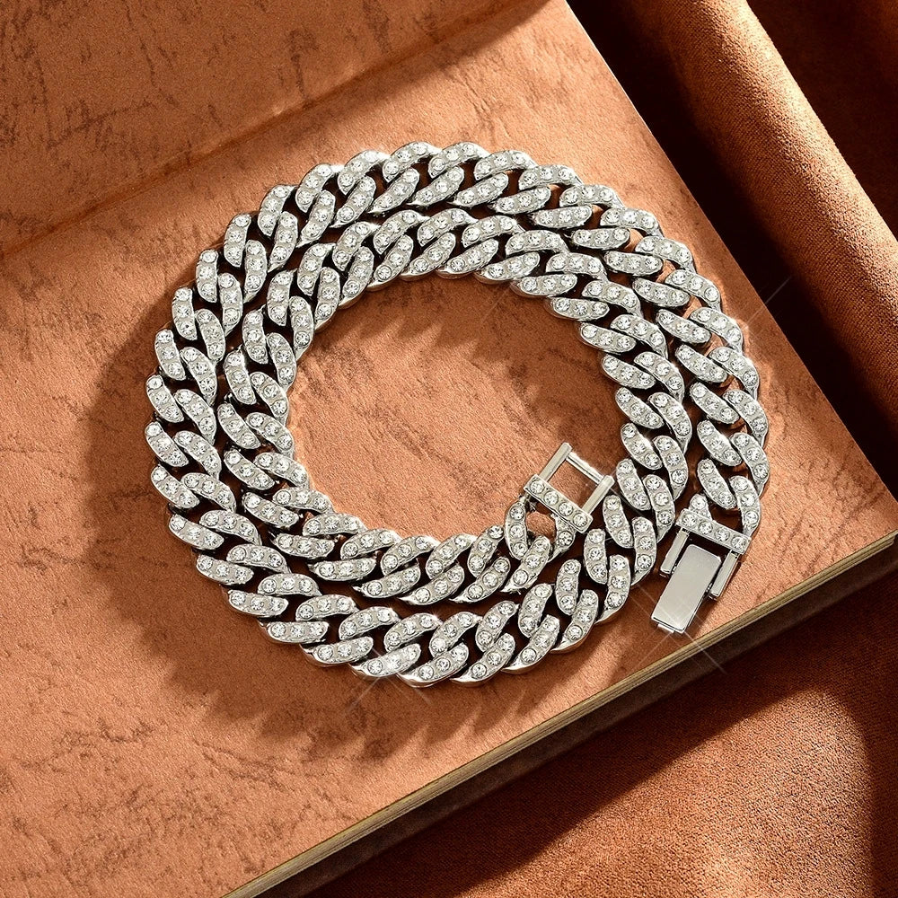 New High Quality 9MM Width Miami Cuban Chain Necklace For Men Women Hip Hop Iced Out Bling Charm Chains Necklace Fashion Jewelry