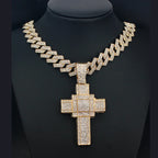 Men Women Hip Hop Big Dollar Sign Cross Pendant With 15mm Rhombus Cuban Chain Iced Out Bling Necklaces Fashion Charm Jewelry
