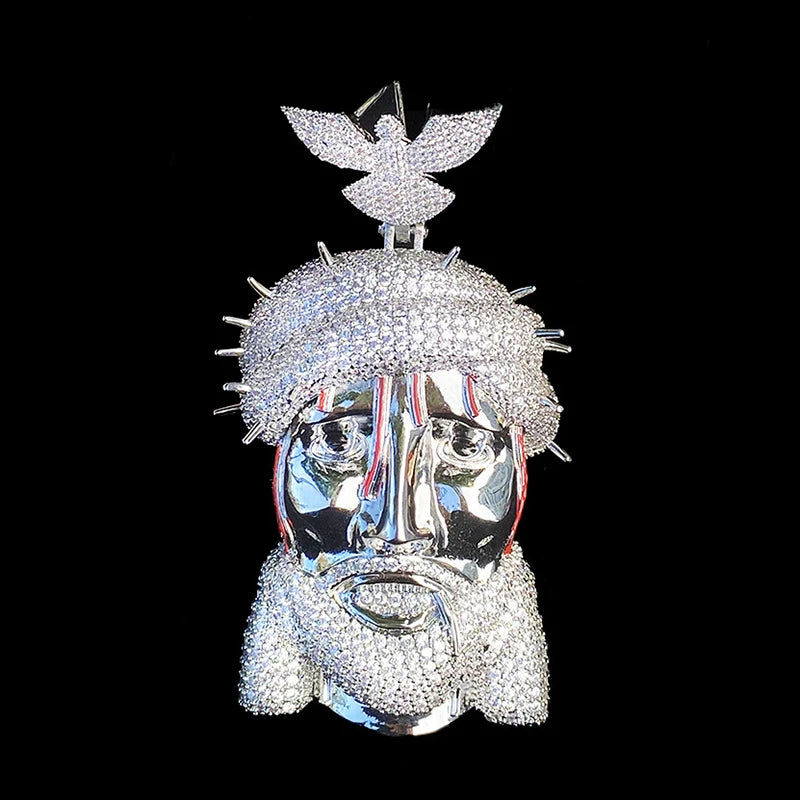 Hip Hop 5A+ CZ Stone Paved Bling Ice Out Pigeon Jesus Piece Pendants Necklaces for Men Rapper Jewelry Rose Gold Silver Color