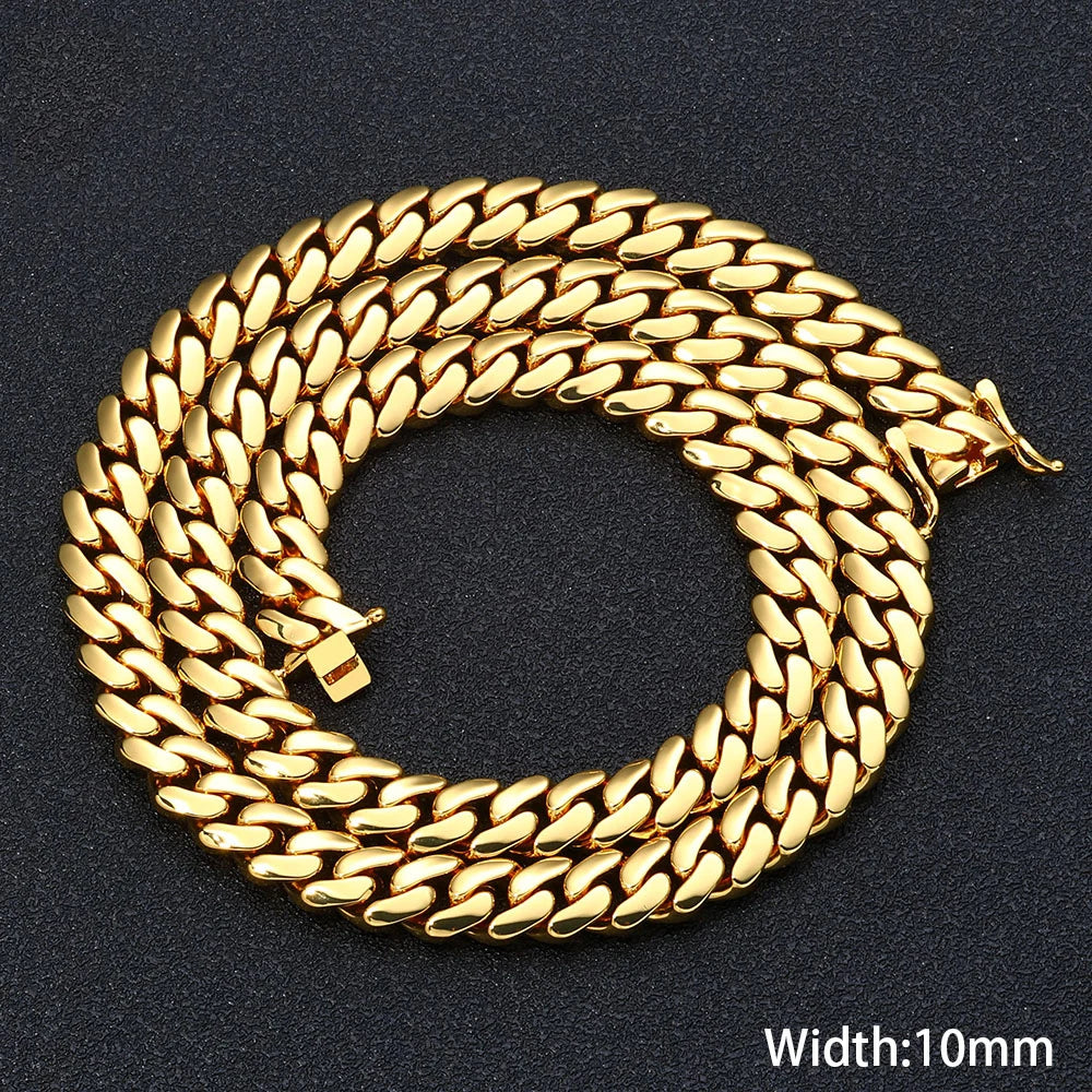 Gold Cuban Chain Necklace 10MM Smooth 18K