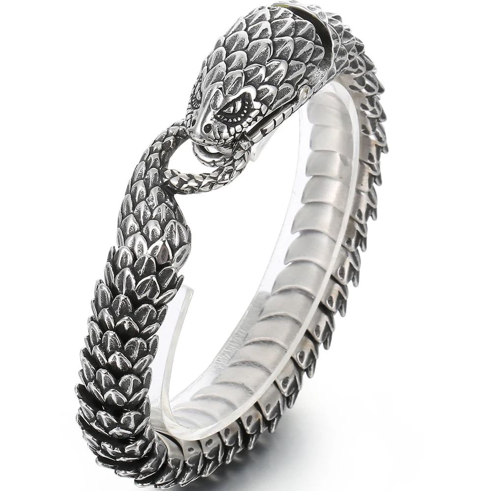 Cool Solid 316L Stainless Steel Snake Body Link Chain Man Bracelet for Men Male Men's Bracelets 8.7" Punk Rock Metal