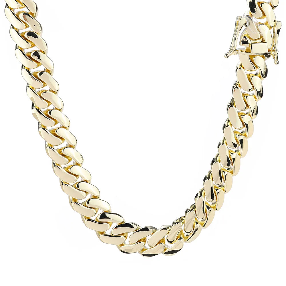 Gold Cuban Chain Necklace 12MM Brass 14K Monaco