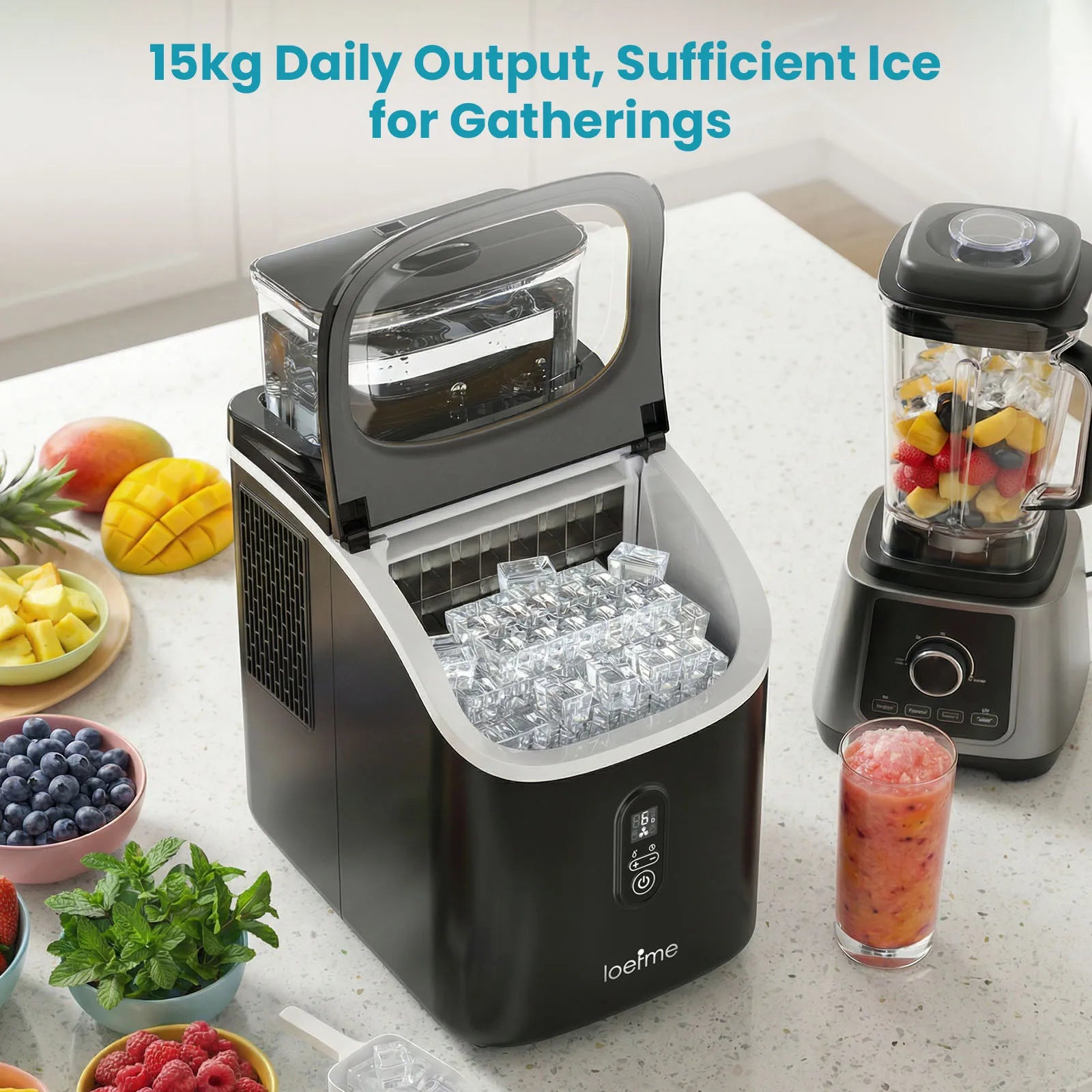 LOEFME Portable Ice Maker Machine 15kg/24h 6-13 Mins Quick Ice 16pcs Ice Cubes Countertop Ice Machine for Home Kitchen