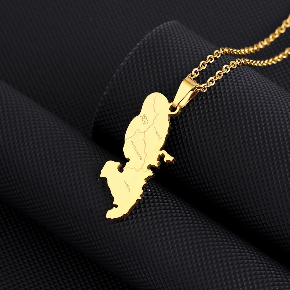Martinique Map Pendant Necklace — Stainless Steel