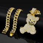 Men Women Hip Hop Bear Shape Pendant Necklace with 13mm Crystal Cuban Chain Iced Out Bling Bling Necklaces HipHop Punk
