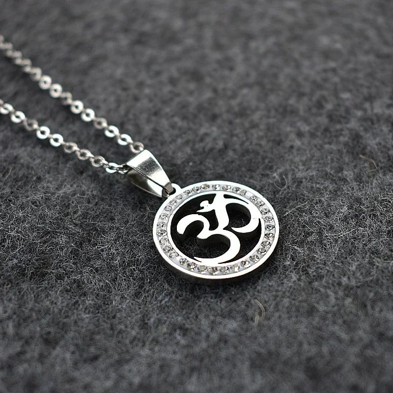 Iced Out OM Pendant Necklace — Stainless Steel
