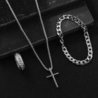 Black Cross Cuban Chain Necklace Ring Bracelet Set