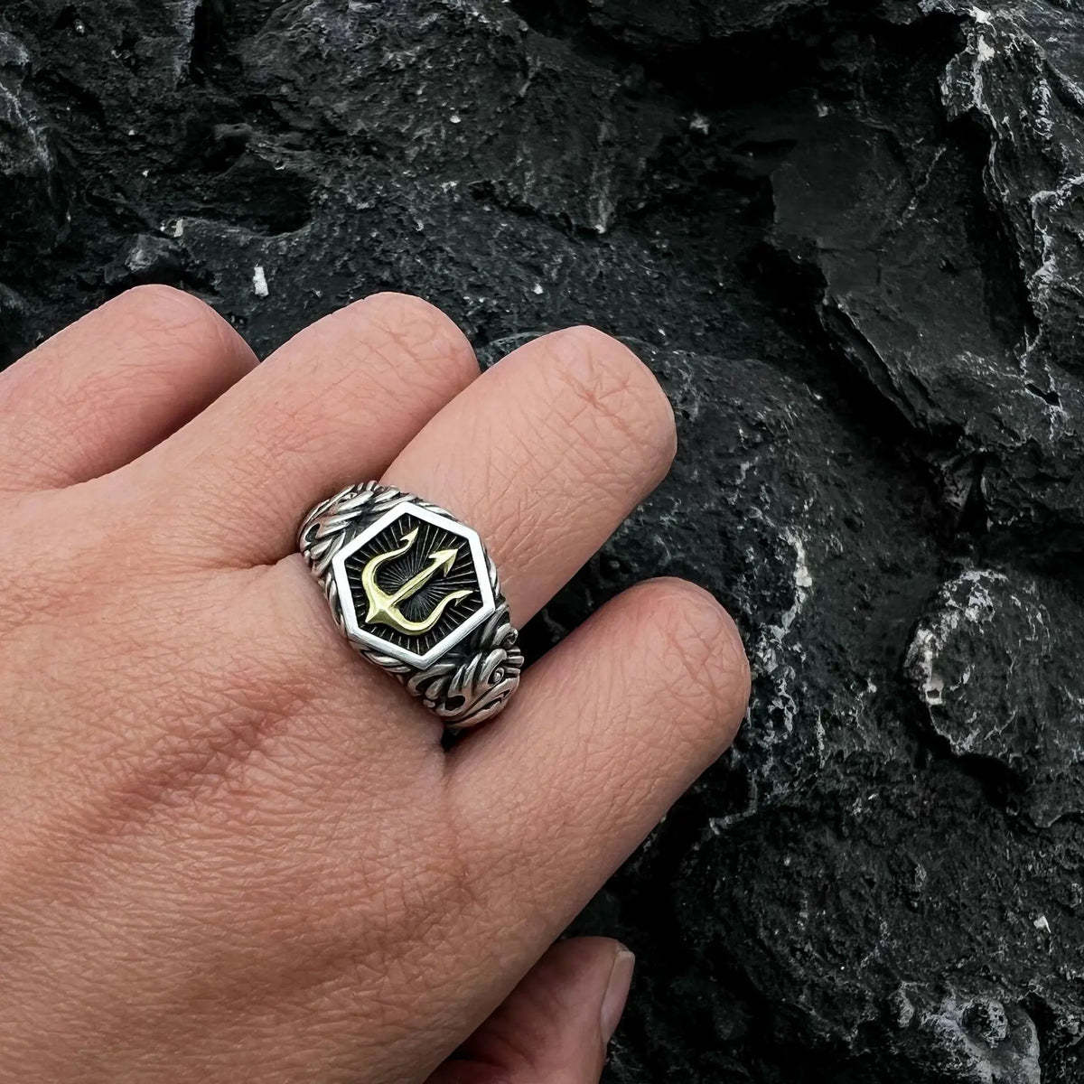 Poseidon Trident Adjustable Open Ring — Gold-Tone