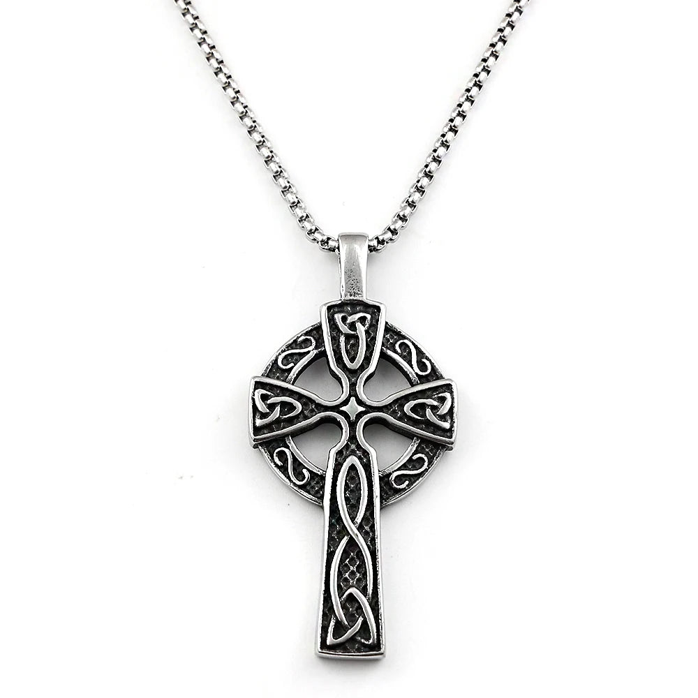 Celtic Knot Cross Pendant Necklace Chain — Stainless Steel