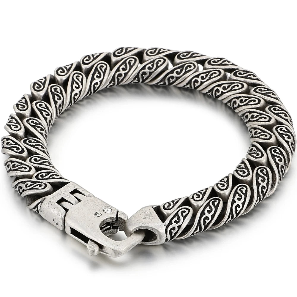 Retro Casting Stainless Steel Man Bracelet Matte Old Silver Color 12MM Curb Link Chain Men's Bracelets Bangles Wrist