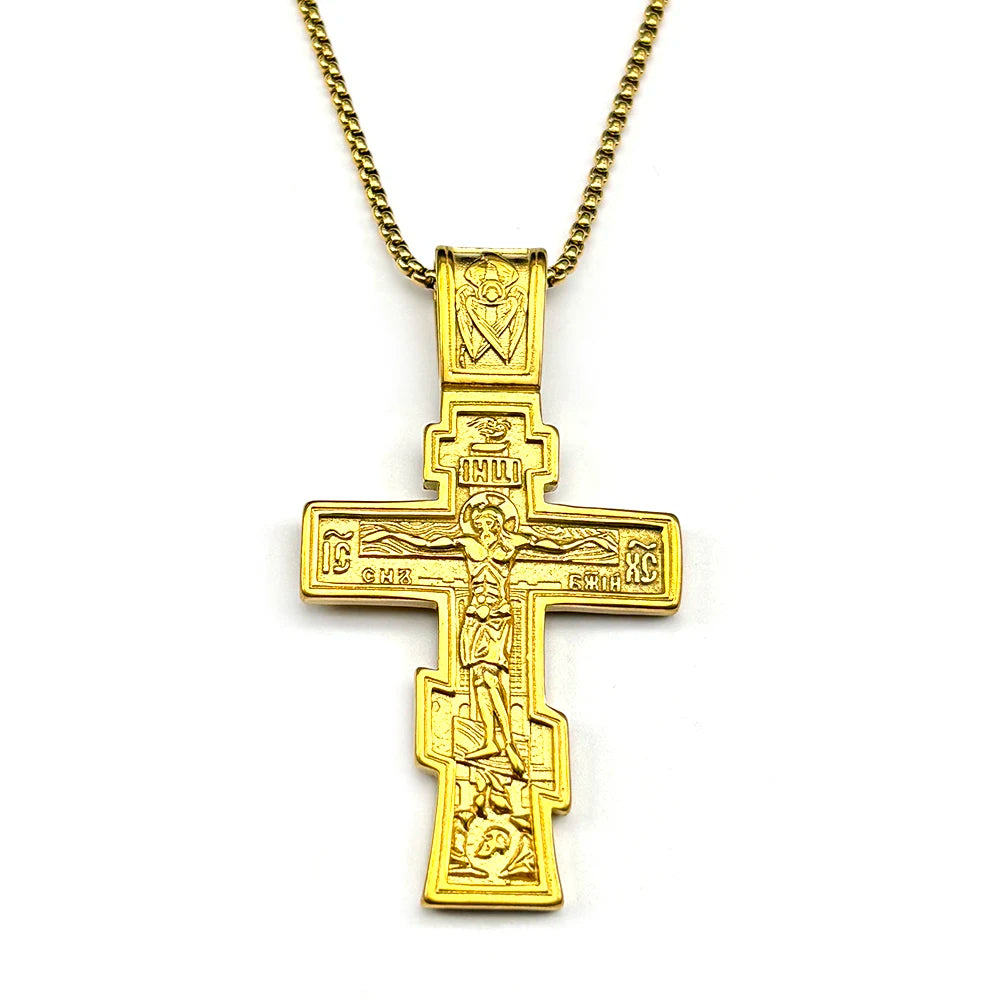 Orthodox IC XC Icon Crucifix Pendant Necklace — Stainless Steel