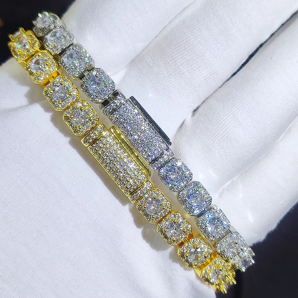 Gold Tennis Bracelet Iced Out 7MM Cluster