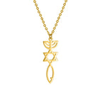 Star of David & Menorah Jewish Pendant Necklace — Stainless Steel