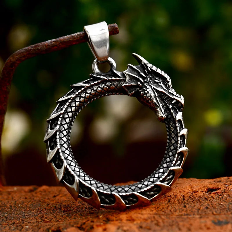 Viking Dragon Stainless Steel Pendant Necklace