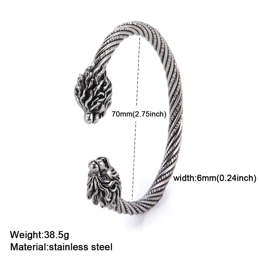 My Shape Viking Animal Cuff Bangles for Men Punk Wolf Lion Leopard Skeleton Stainless Steel Bracelet Nordic Vintage