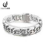 Fongten 21cm Cross Bracelets For Men Stainless Steel Cuban Link Chain Wristband Bangle Bracelets Silver Color Male