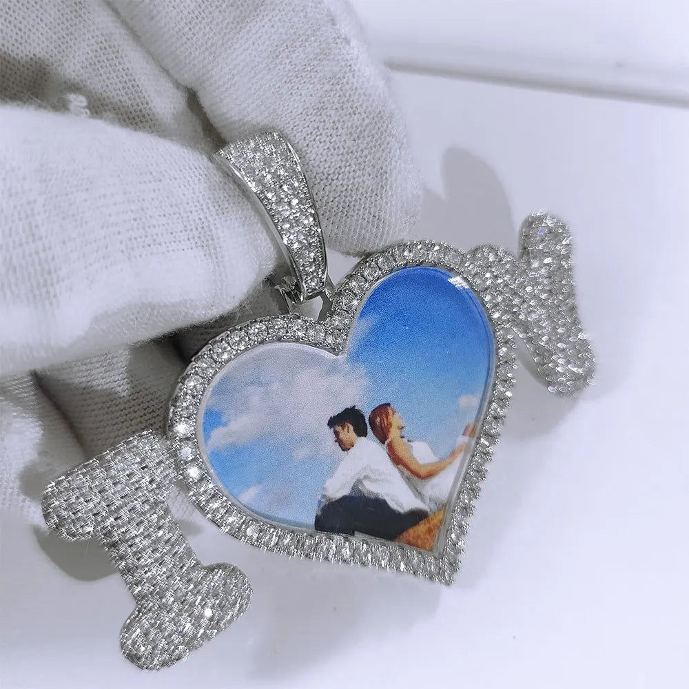 Iced Out Heart Photo Pendant Necklace