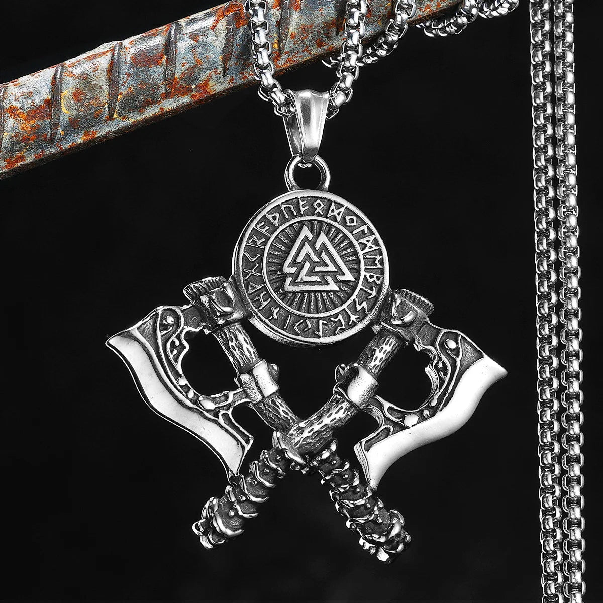 Viking Double Battle Axe Men Necklaces Stainless Steel Pendant Chain Women Punk Fashion Jewelry Accessories Gifts