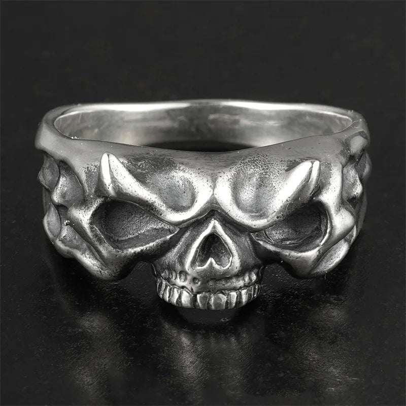 Vintage Skull Head Finger Ring — Silver-Tone Men's Band