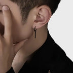 Square Strip Pendant Hoop Earrings Black Y2K — Stainless Steel